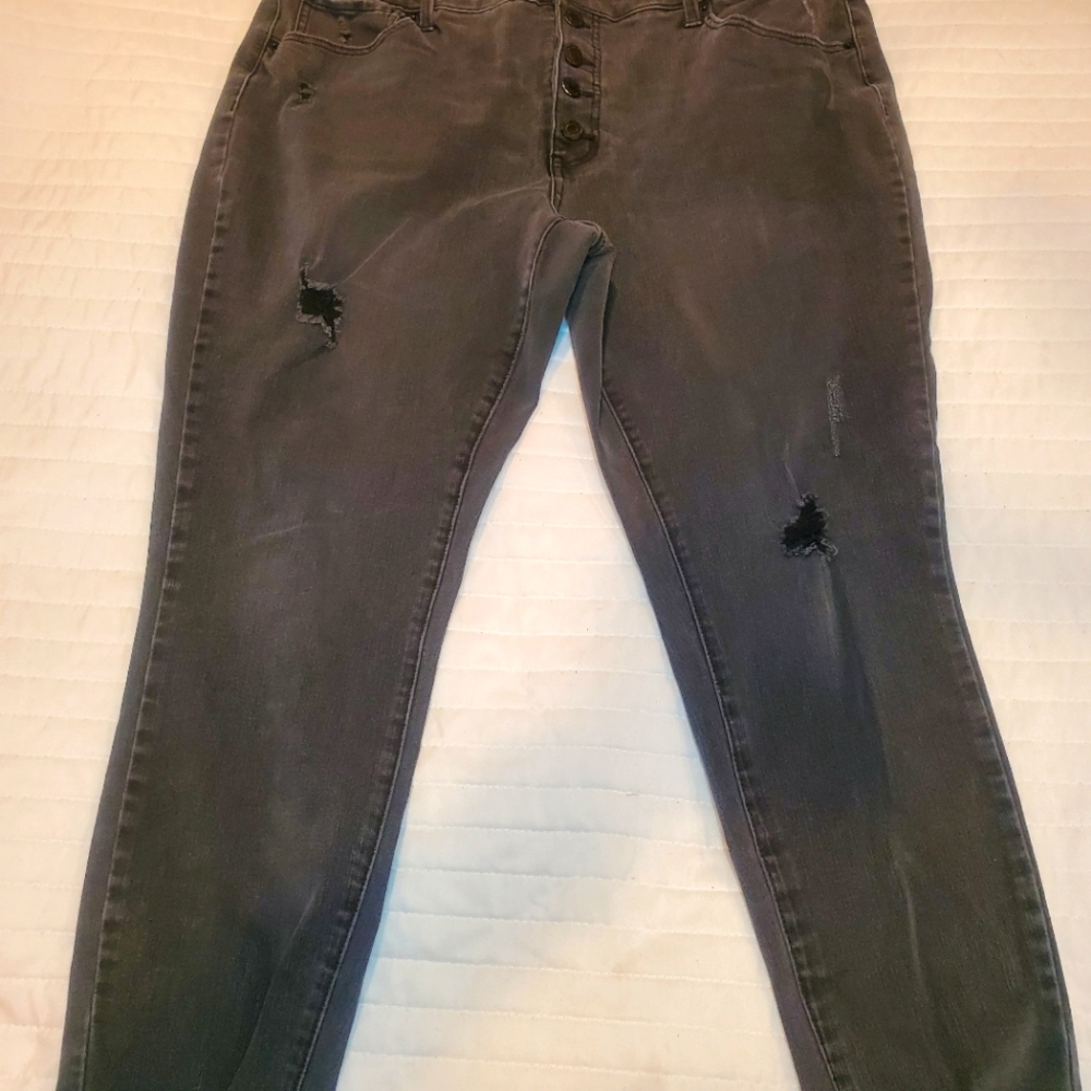 Time‎ & Tru Jeans Women's 20 Black Denim High Rise Skinny Buttonfly  Distressed